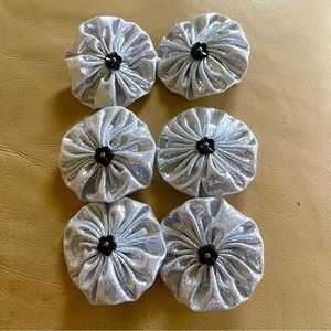 Satin Glittery flower hair clips, Brooch, Set of 6